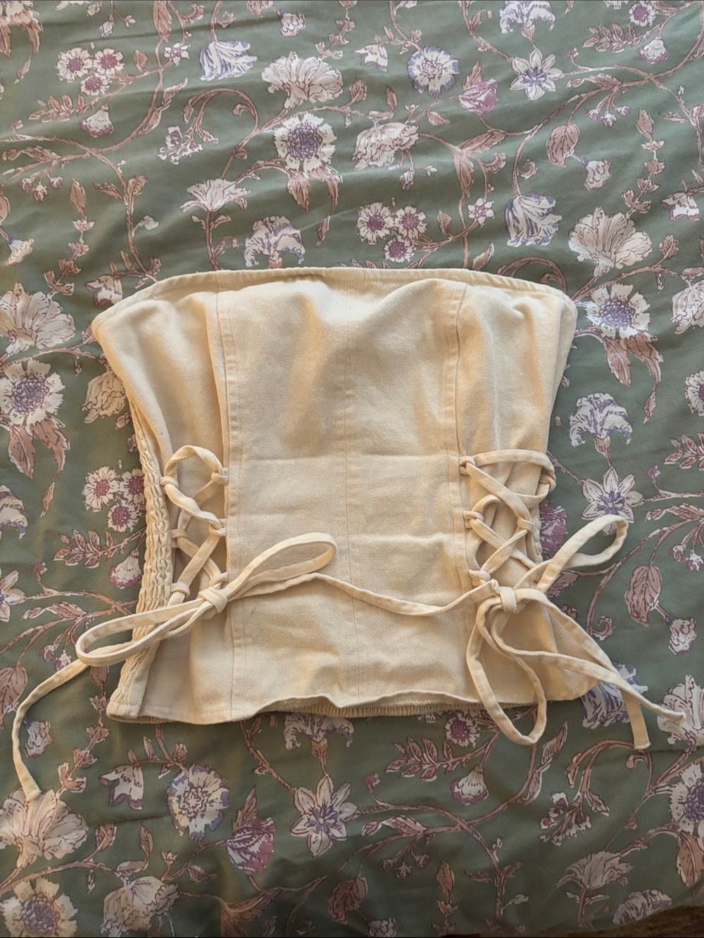 Strapless Cream Lace-Up Corset Top